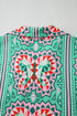 Mint Green Geometric Butterfly Print Split Neck Short Sleeve Dress